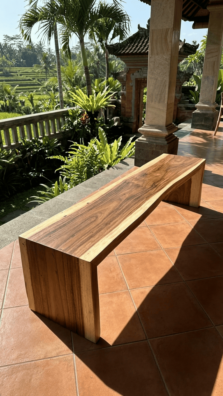 Bangku Kayu Trembesi Solid – Minimalist Live Edge Bench Premium