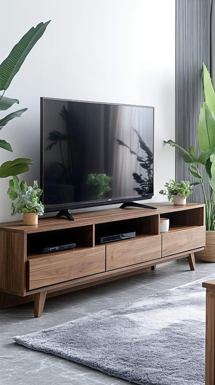 TV Cabinet Kayu Jati Minimalis Modern - Mid Century Entertainment Unit Premium